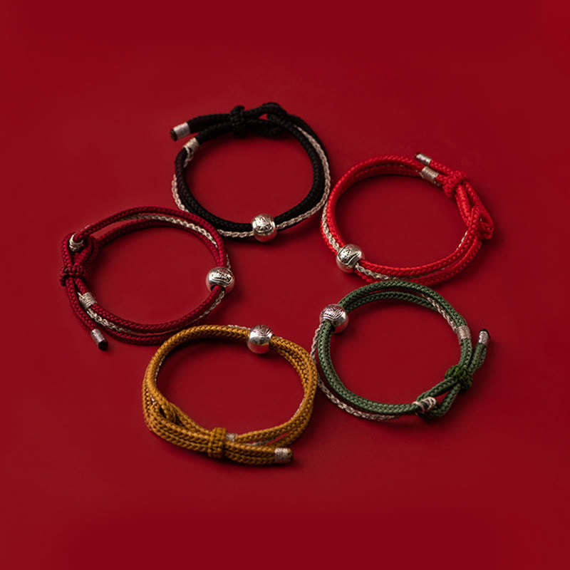 Pulsera de cuerda de la suerte de la diosa de la riqueza Zakiram tibetana de plata de ley 925 con Buddha Stones