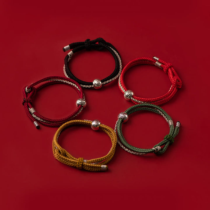 Pulsera de cuerda de la suerte de la diosa de la riqueza Zakiram tibetana de plata de ley 925 con Buddha Stones