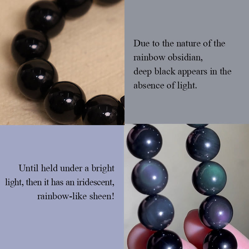 Pulsera de transformación positiva de obsidiana arcoíris natural con Buddha Stones