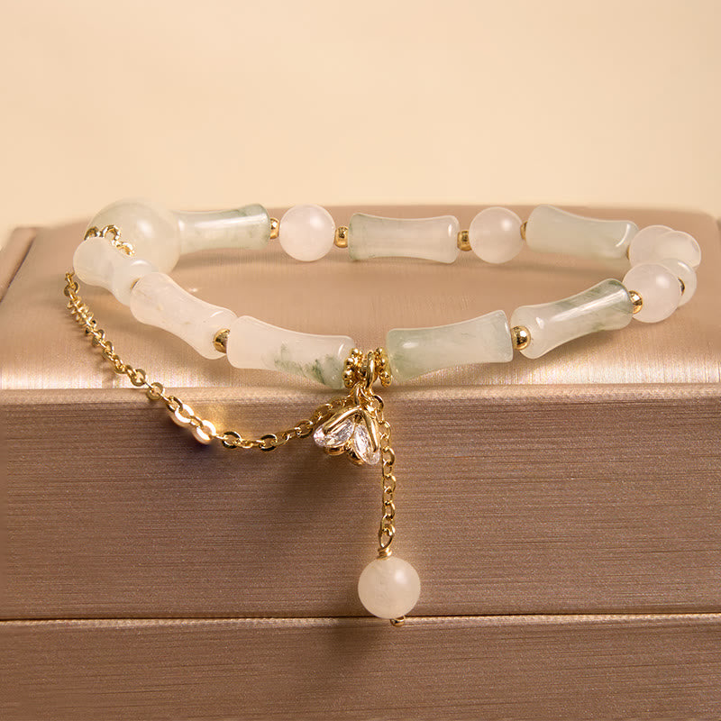 Pulsera de bendición de la suerte con patrón de bambú de jade blanco Tianshan de Buddha Stones
