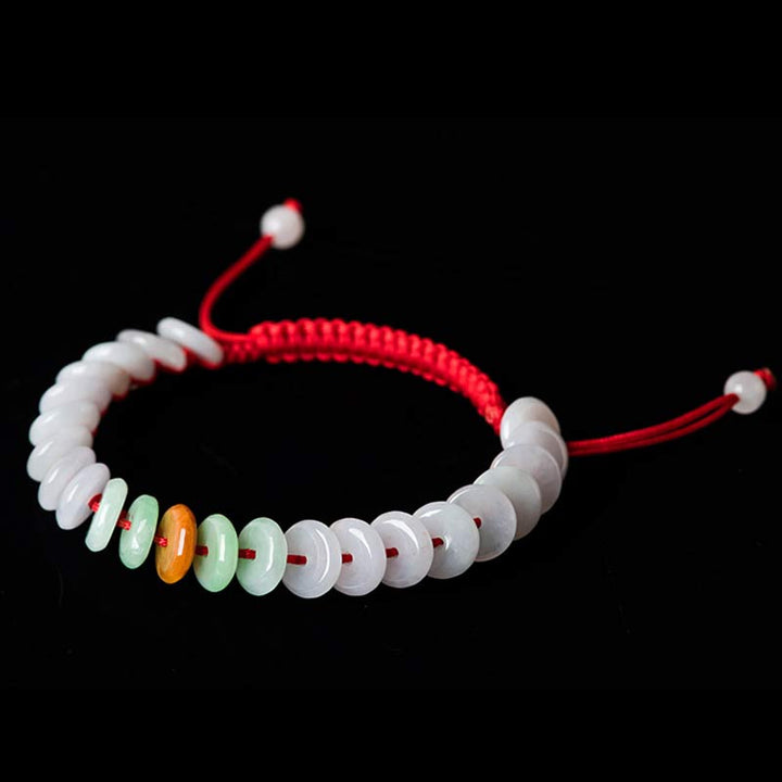 Pulsera de tejido de hilo rojo de la suerte de jade redondo con Buddha Stones