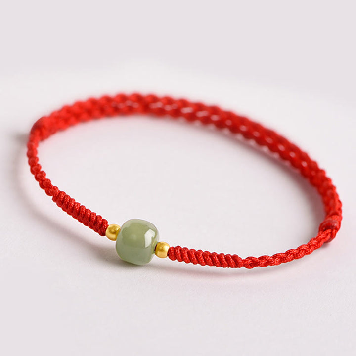 Pulsera trenzada de prosperidad con cuentas de la suerte de jade hecha a mano con Buddha Stones