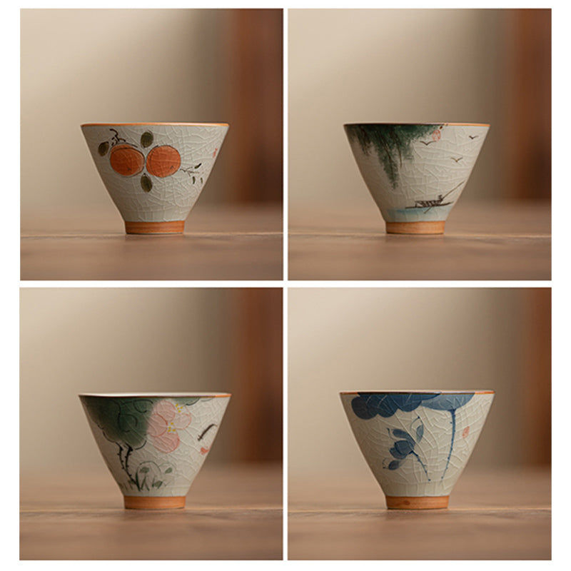 Taza de té de cerámica con Buddha Stones , barco caqui, pez Koi, loto, taza de té de Kung Fu, 50ml