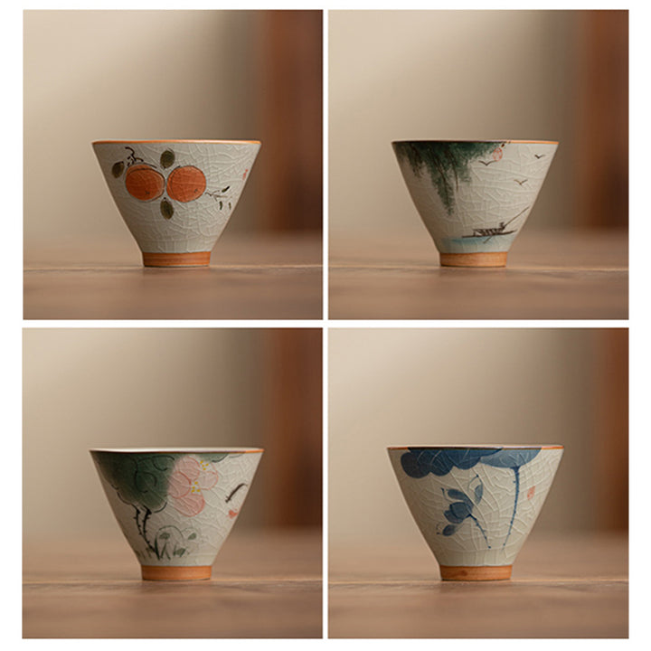 Taza de té de cerámica con Buddha Stones , barco caqui, pez Koi, loto, taza de té de Kung Fu, 50ml