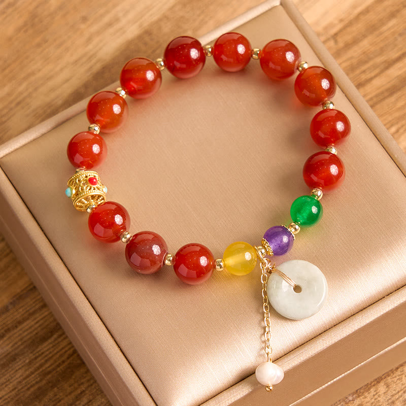 Pulsera de confianza con dije de hebilla de paz y ágata roja de jade con Buddha Stones