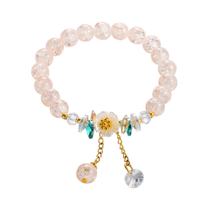Pulsera de cuentas de cristal con dije de flor de diseño simple con Buddha Stones