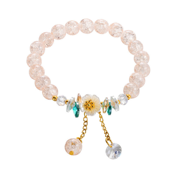 Pulsera de cuentas de cristal con dije de flor de diseño simple con Buddha Stones