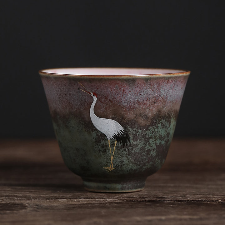 Taza de té de cerámica con grulla auspiciosa de Buddha Stones , tazón de taza de té de Kung Fu