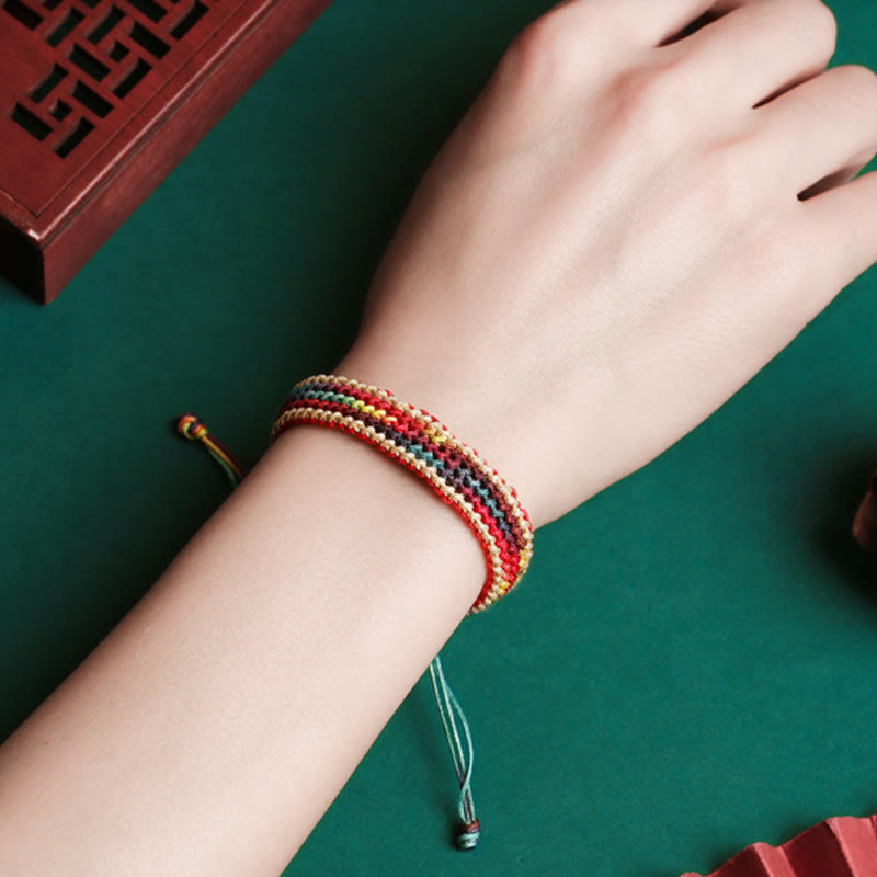 Pulsera de hilo trenzado con protección multicolor de arcoíris hecha a mano con Buddha Stones del Tíbet