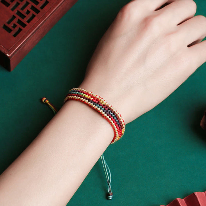 Pulsera de hilo trenzado con protección multicolor de arcoíris hecha a mano con Buddha Stones del Tíbet