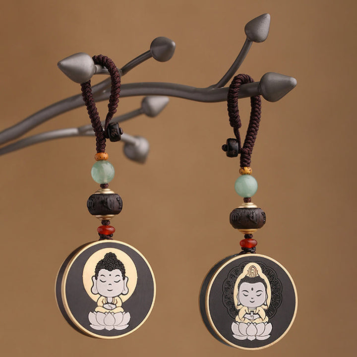 Buddha Stones, madera de ébano, palisandro, Buda Avalokitesvara Om Mani Padme Hum Balance, decoración para llavero de coche