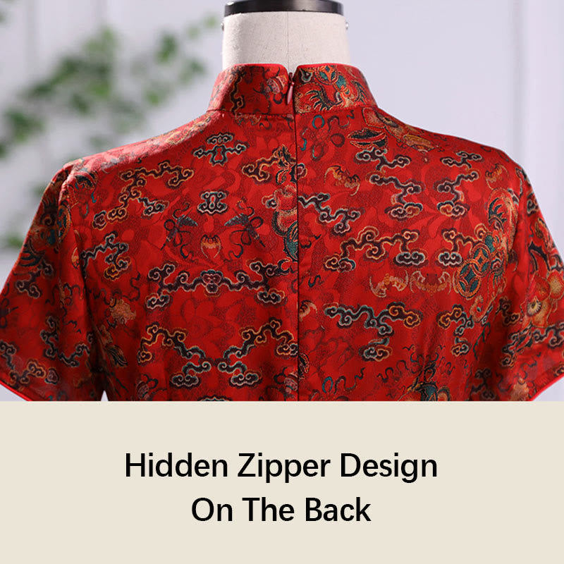 Vestido Cheongsam con estampado de hojas y nubes propicias vintage de Buddha Stones vestido Qipao para mujer - image 6