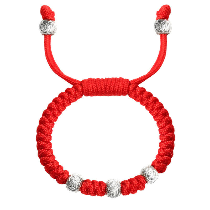 Pulsera para niños trenzada hecha a mano con Buddha Stones , Plata de Ley 925, nudo King Kong, hilo rojo multicolor