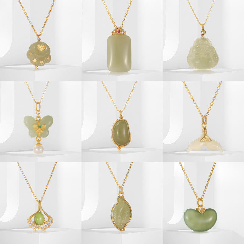 Collar con colgante de mariposa de Buda sonriente de la suerte, Jade cian Natural de Plata de Ley 925 - image 47