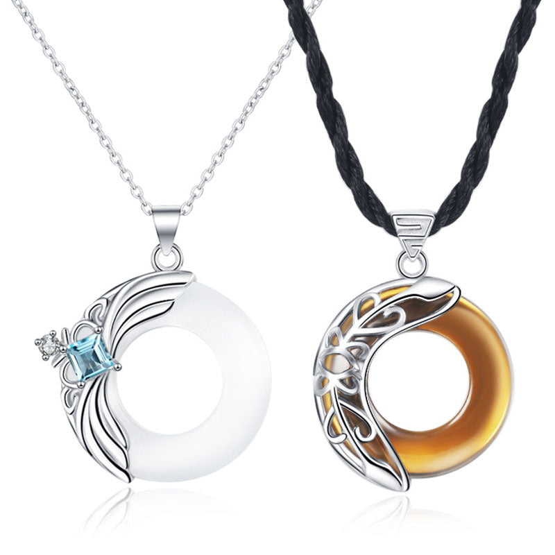 Colgante de collar curativo de la suerte de cobre con alas de amor