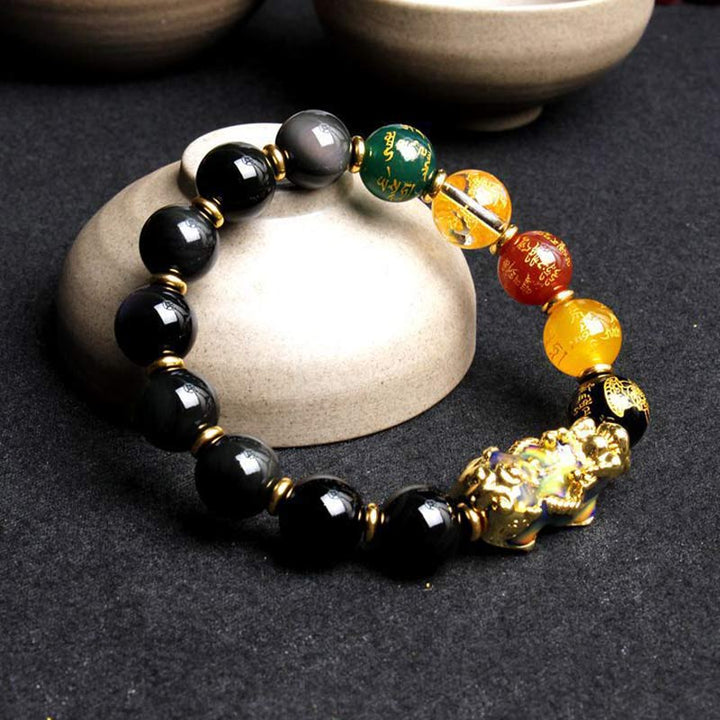 Pulsera de riqueza de obsidiana Pixiu que cambia de color con Buddha Stones