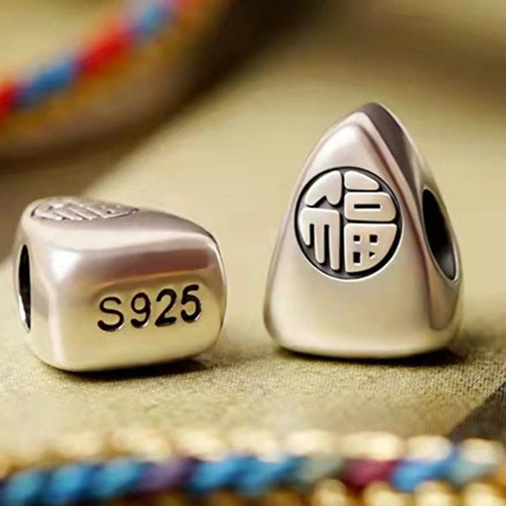 Pulsera trenzada hecha a mano con diseño de personaje Fu Zongzi de plata de ley 925 con Buddha Stones