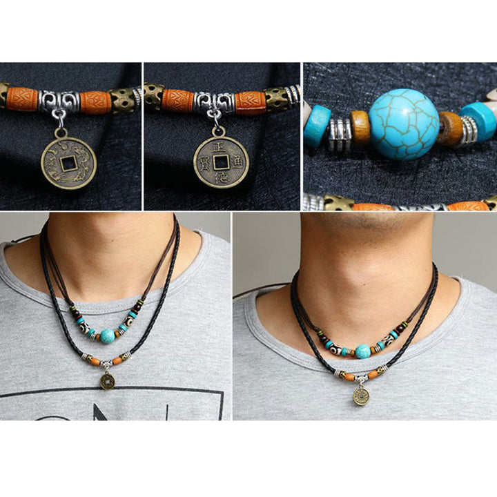 Collar de protección de cuentas Dzi turquesa con Buddha Stones