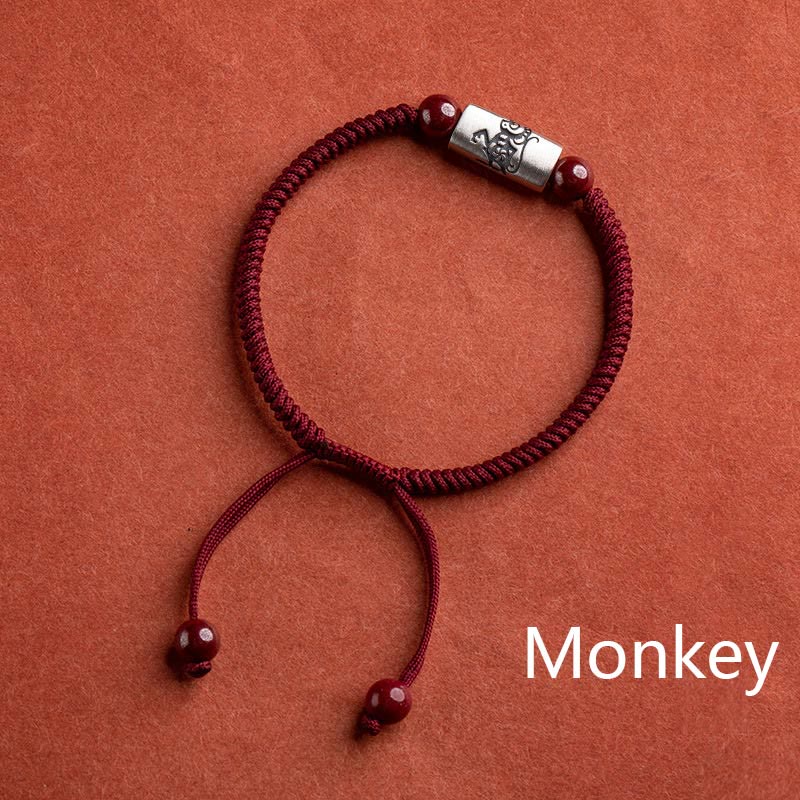 Pulsera de hilo de cinabrio del zodíaco chino de plata de ley 925 con Buddha Stones