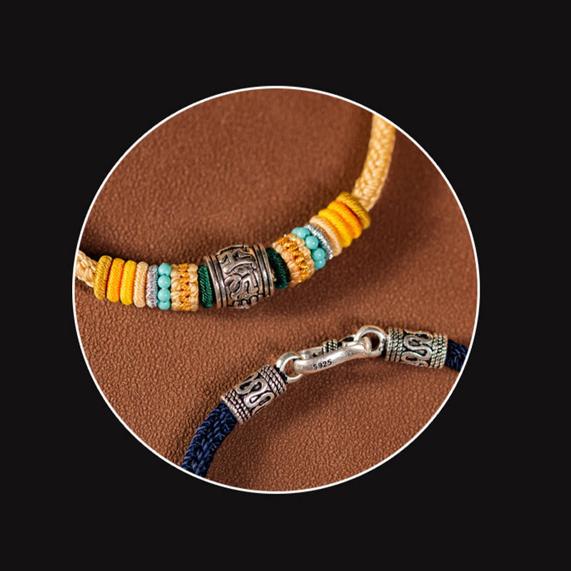 Pulsera trenzada de pureza Om Mani Padme Hum tibetana de plata de ley 925 hecha a mano con Buddha Stones