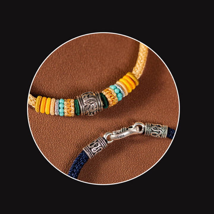 Pulsera trenzada de pureza Om Mani Padme Hum tibetana de plata de ley 925 hecha a mano con Buddha Stones