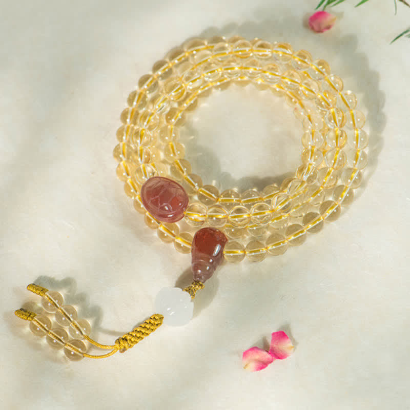 108 cuentas Mala de plata de ley 925, citrino Natural, ágata roja, Jade blanco, pulsera con dijes de prosperidad