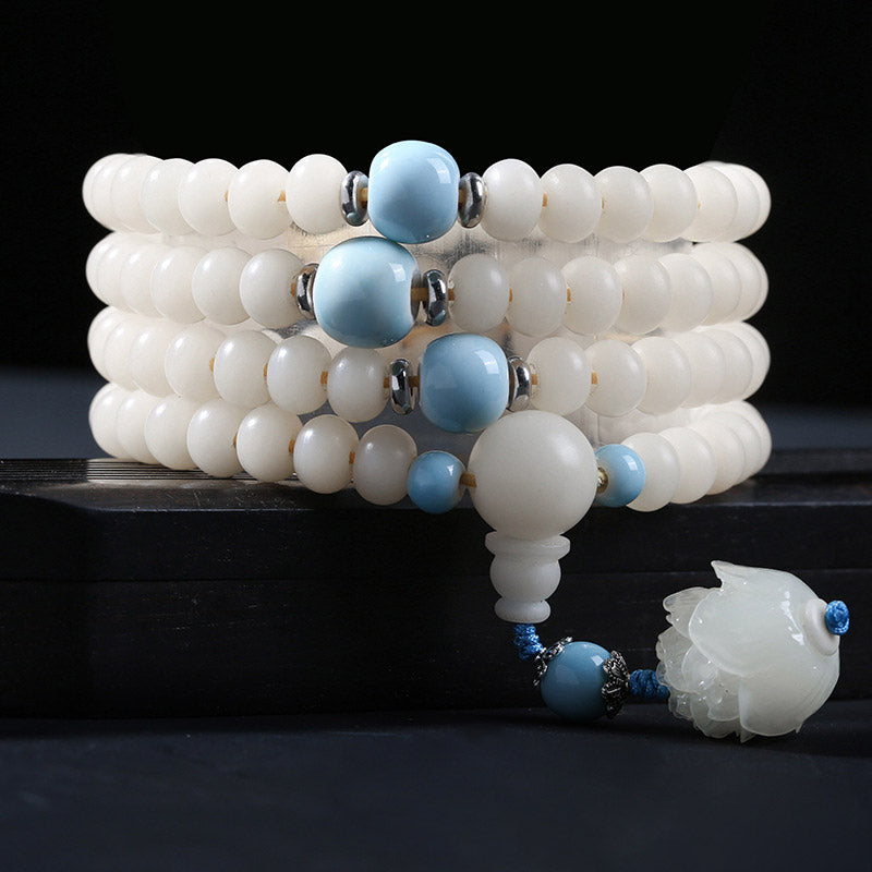Pulsera con dijes de bendición de loto con cuentas de semillas Bodhi de Buddha Stones
