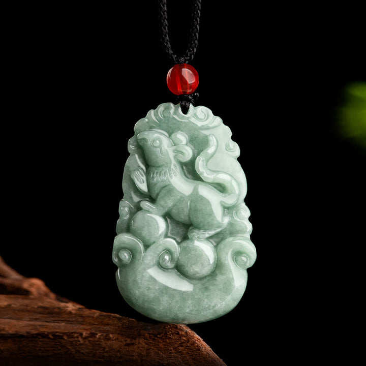 Buddha Stones Jade verde natural 12 Zodíaco chino Suerte Prosperidad Collar Colgante - image 5