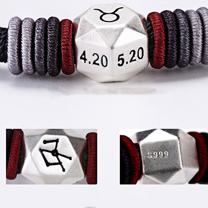 Pulsera de hilo hecha a mano con Buddha Stones de plata de ley 999 con 12 constelaciones del zodíaco