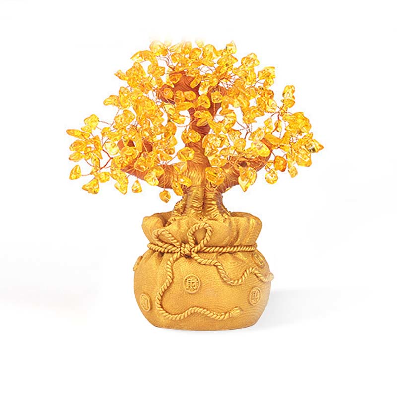 Buddha Stones Adorno de piedras preciosas de árbol de dinero de citrino natural - Feng Shui para la prosperidad