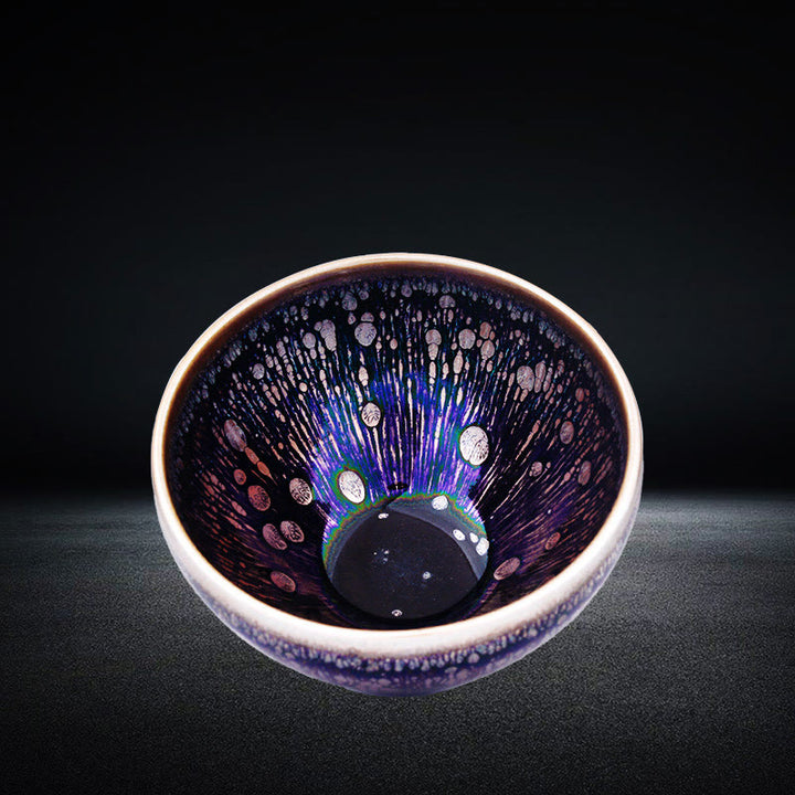 Taza de té de cerámica esmaltada púrpura Jianzhan chino hecha a mano con Buddha Stones , taza de té de cerámica Tenmoku Kung Fu