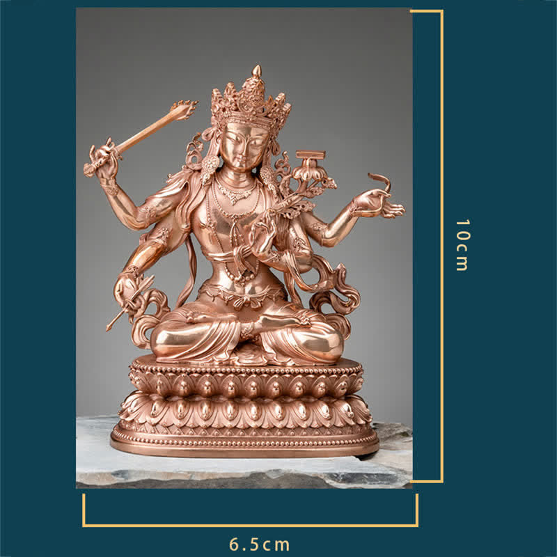 Estatuilla de Bodhisattva Manjusri de cuatro brazos, decoración de estatua de cobre de serenidad