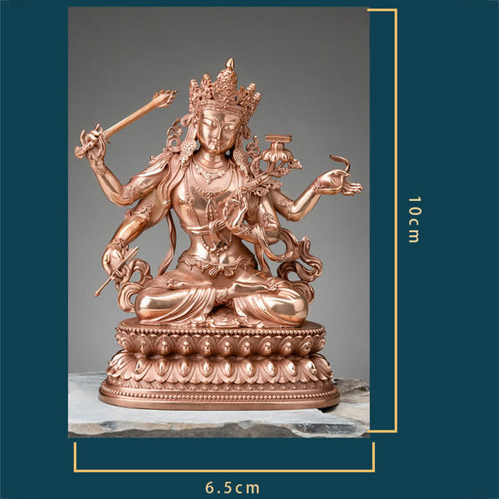 Estatuilla de Bodhisattva Manjusri de cuatro brazos, decoración de estatua de cobre de serenidad