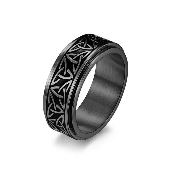 Anillo giratorio calmante de acero titanio Triquetra con nudo triangular de Buddha Stones