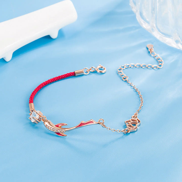 Pulsera de hilo rojo trenzado con estrella de loto y pez Koi de la suerte de plata de ley 925 con Buddha Stones