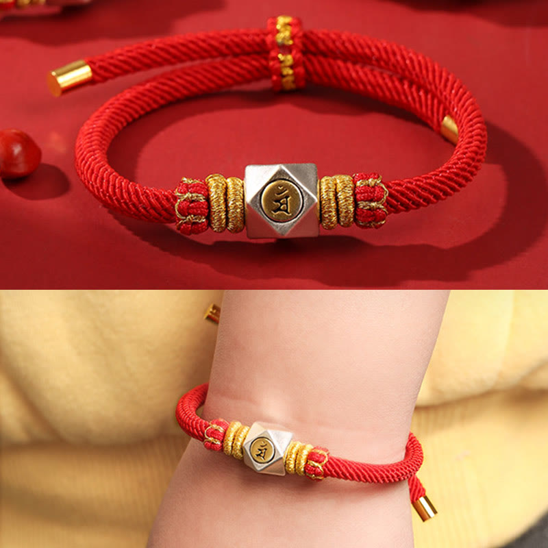 Pulsera para niños hecha a mano con Buddha Stones de plata de ley 999, zodíaco chino, Buda natal, cuerda roja, fuerza de la suerte