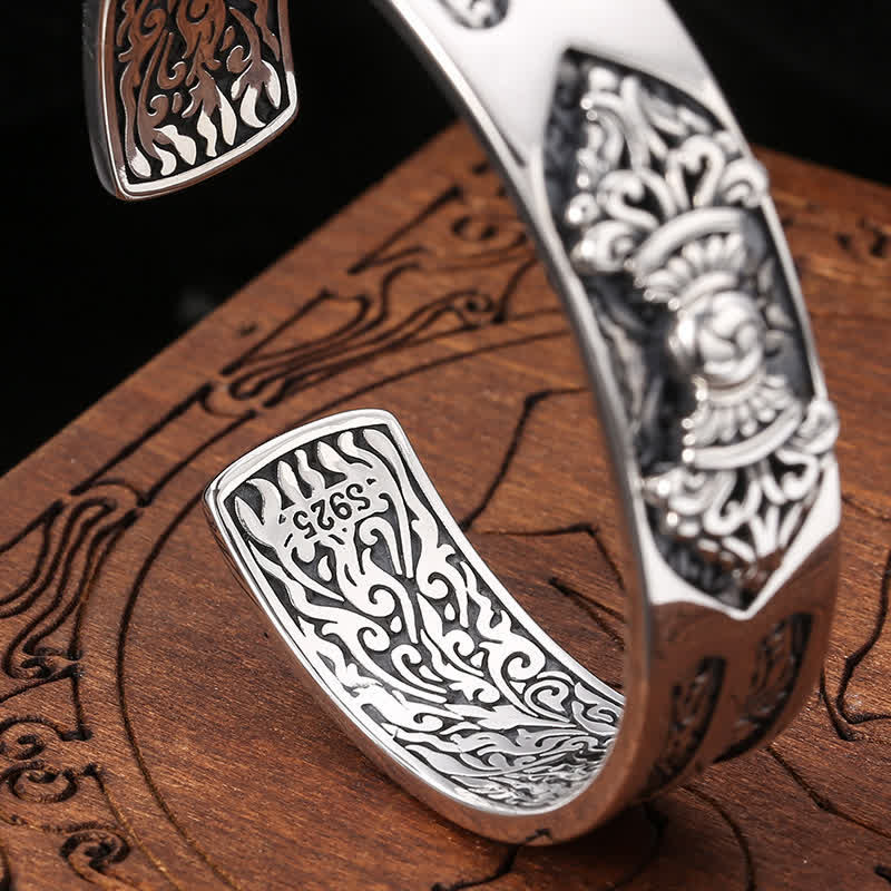 Brazalete de plata de ley 925 con grabado de poder espiritual Vajra Dorje
