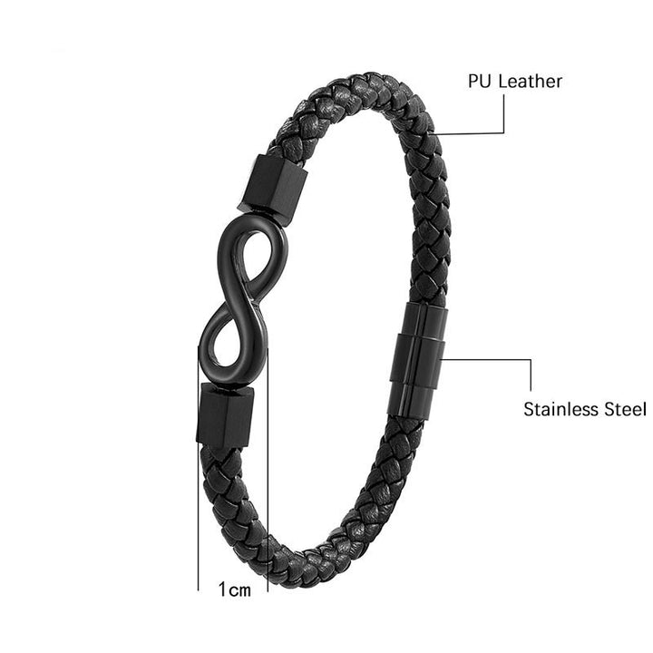 Pulsera de equilibrio de tejido de cuero infinito de acero titanio con nudo sin fin de Buddha Stones