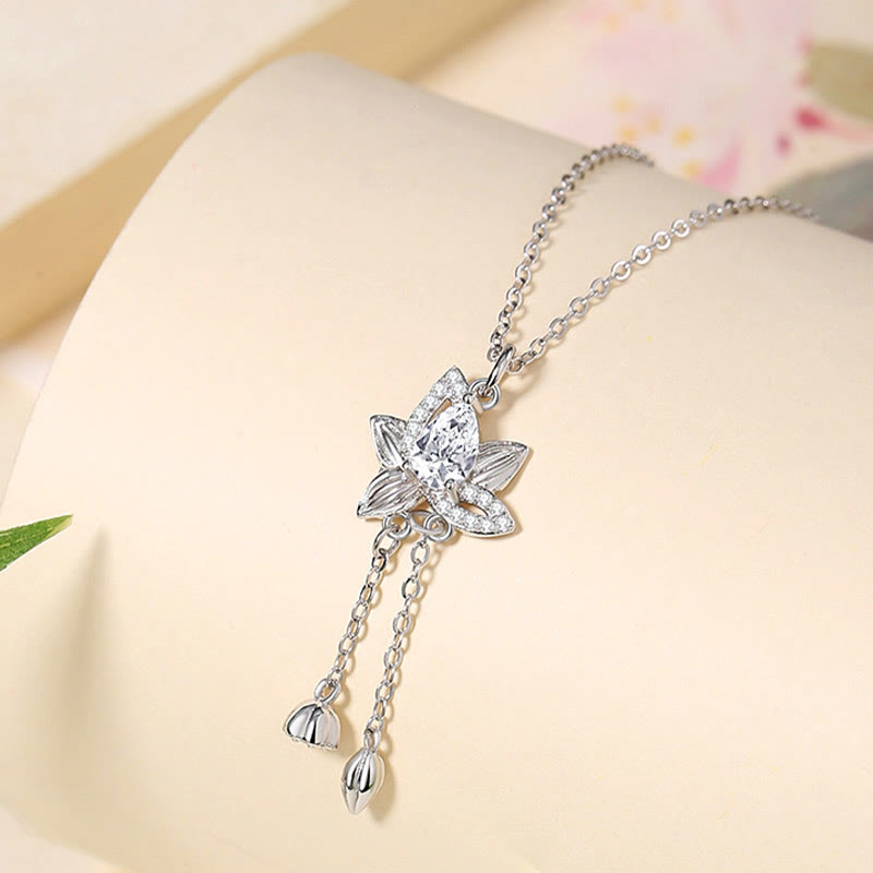 Colgante de collar con iluminación de circonita de loto de plata de ley 925 con Buddha Stones