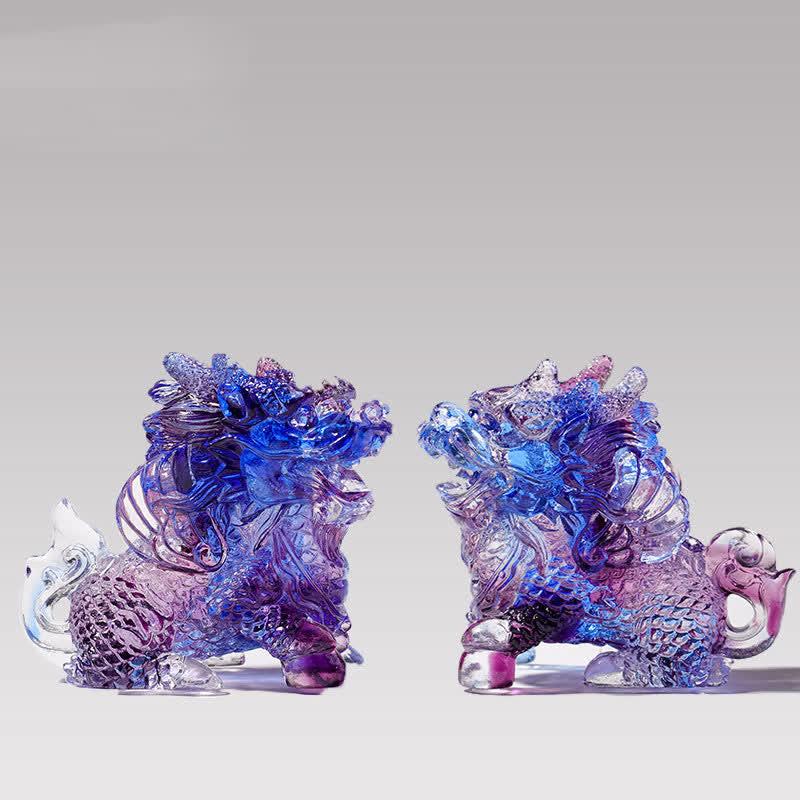 Buddha Stones Feng Shui Kirin, pieza de arte de cristal Liuli hecha a mano, decoración para el hogar y la Oficina
