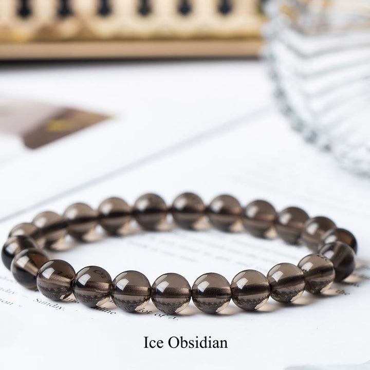 Pulsera de cuentas curativas de cuarzo con piedra natural de piedras de Buddha Stones - 8 mm - Obsidiana de hielo - image 11