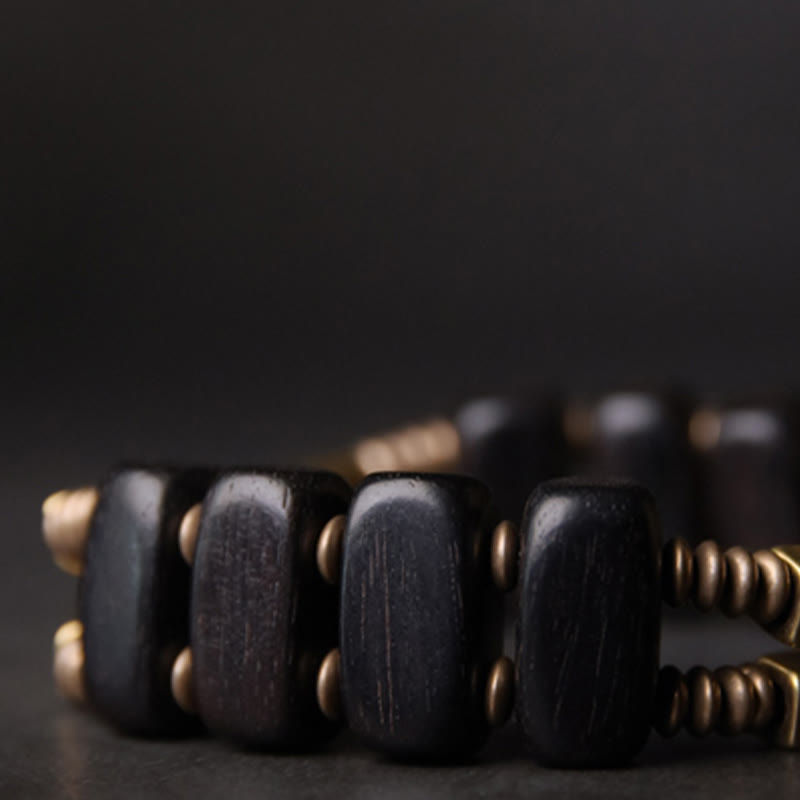 Pulsera de equilibrio de doble capa con Buddha Stones, madera de ébano tibetano, latón y cobre - image 5