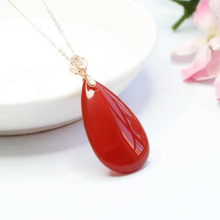 Colgante de plata de ley 925 con forma de gota de agua y ágata roja