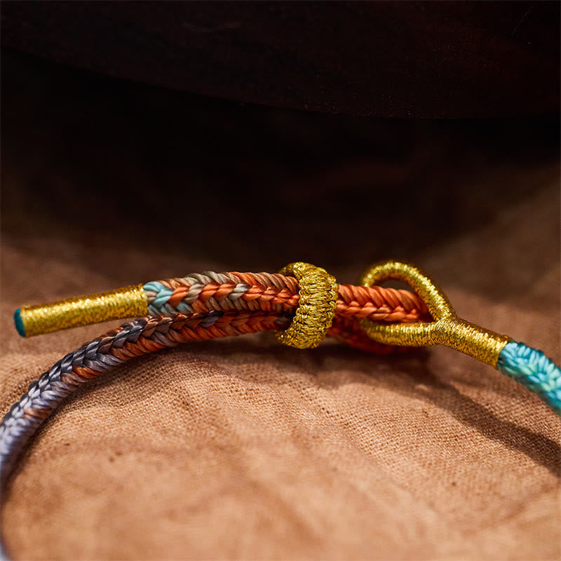 Pulsera hecha a mano con Buddha Stones, cuerda colorida, ocho hilos, nudo de paz, suerte