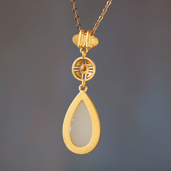 Pulsera con colgante de cadena de gota de agua de jade blanco hetiano de plata de ley 925 - image 5