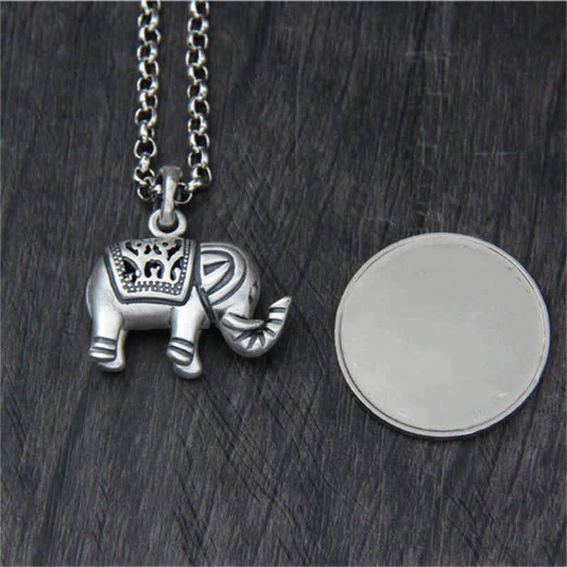 Colgante de collar de fuerza de elefante de plata de ley 990 con Buddha Stones