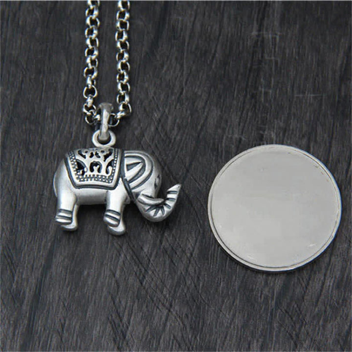 Colgante de collar de fuerza de elefante de plata de ley 990 con Buddha Stones