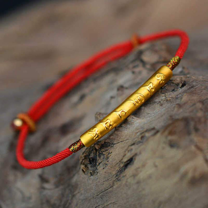 Pulsera de hilo rojo de la suerte Mani Mantra hecha a mano budista tibetana con Buddha Stones