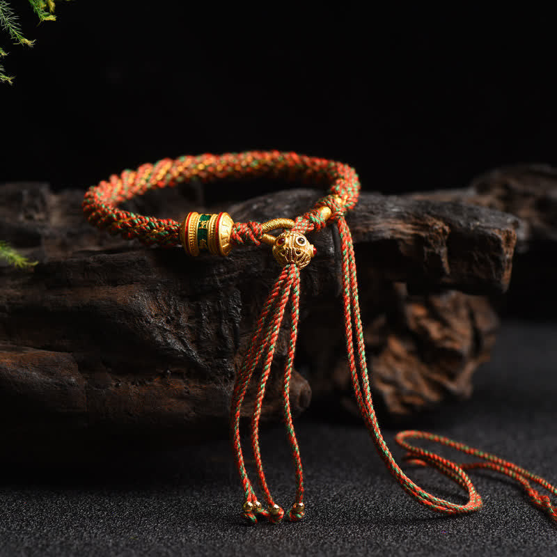 Pulsera de cadena colorida con cuentas de rueda de oración de la suerte hecha a mano tibetana con Buddha Stones
