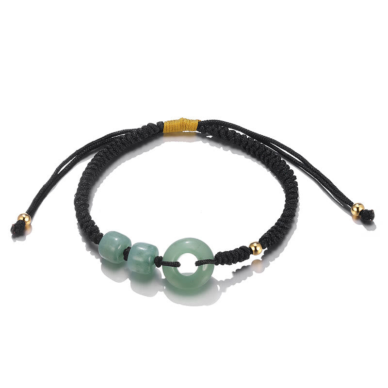 Buddha Stones, 2 uds., aventurina verde, Jade blanco, hebilla de la paz, pulsera trenzada para pareja de la suerte